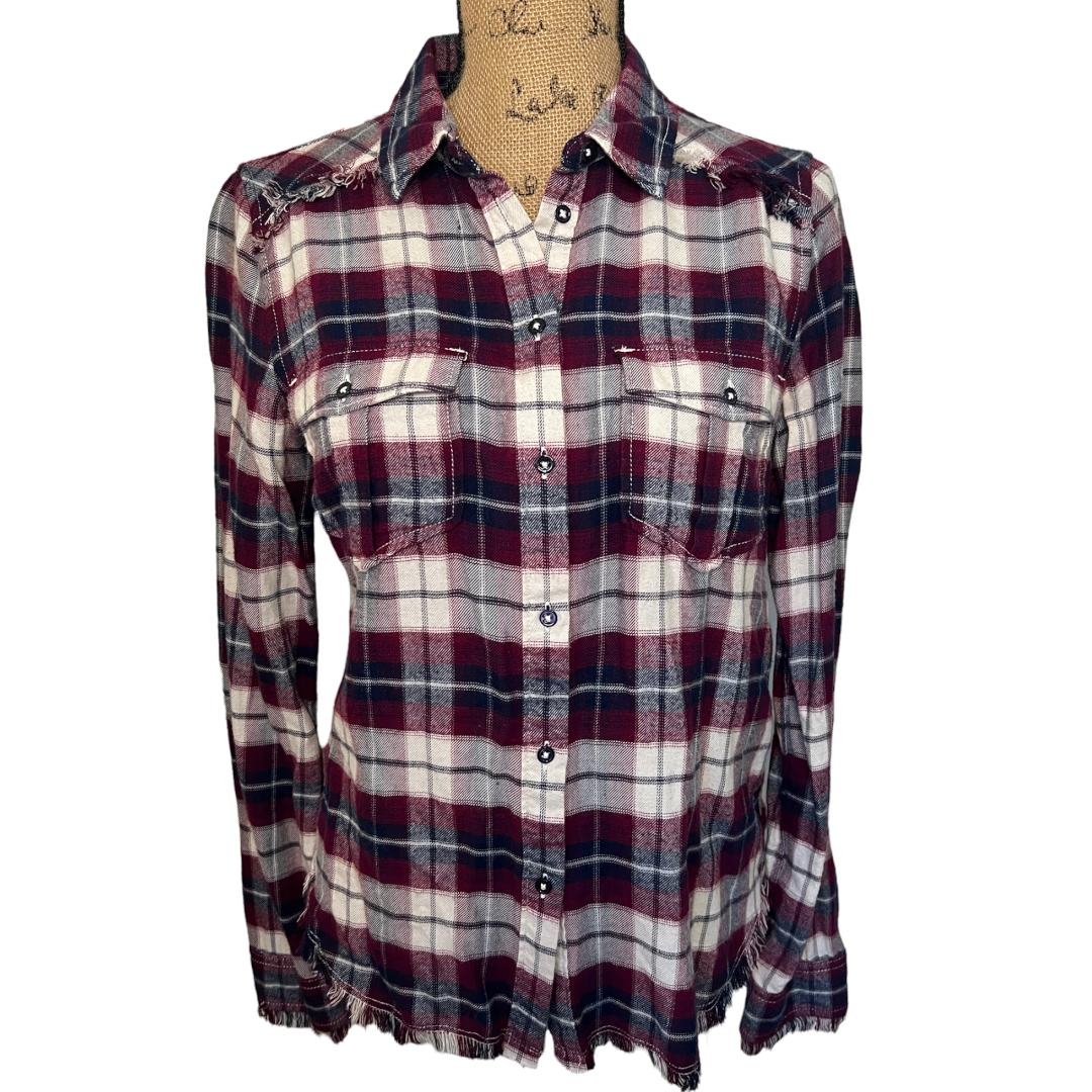 Paige Jeans Jacey Plaid Flannel Raw Hem Top Small